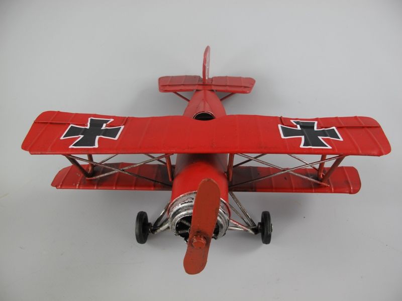 Blechmodell - Doppeldecker Flugzeug Roter Baron, 25 cm