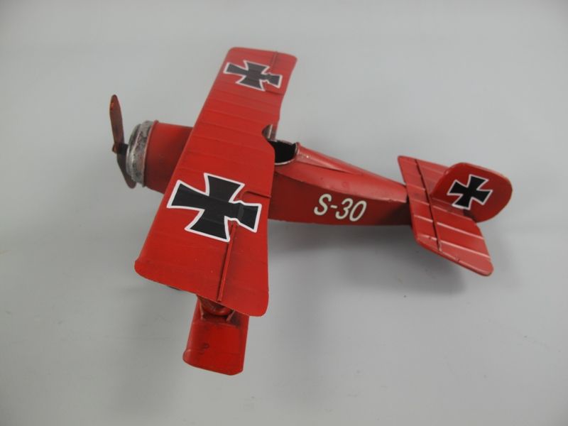 Blechmodell - Doppeldecker Flugzeug Roter Baron, 25 cm