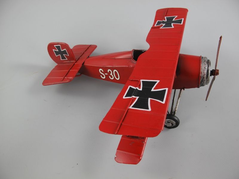 Blechmodell - Doppeldecker Flugzeug Roter Baron, 25 cm
