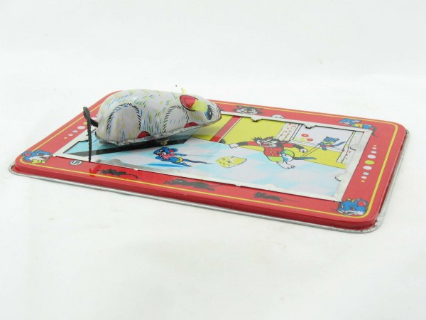 Blechspielzeug - Maus auf Blechtafel, Lucky Mouse