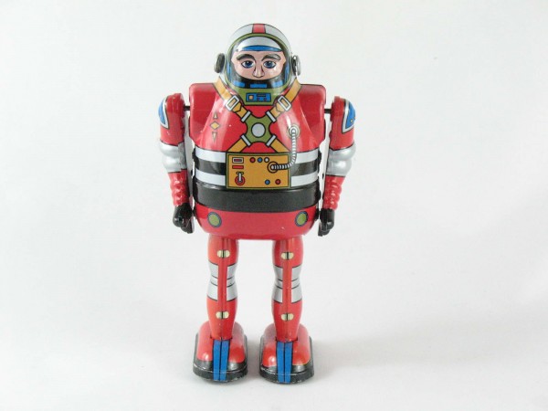 Blechspielzeug - Roboter Astronaut mit beweglichen Armen, rot, ca. 13 cm