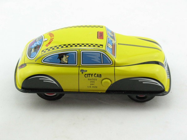Blechspielzeug - Auto Press down Car Taxi gelb aus Blech