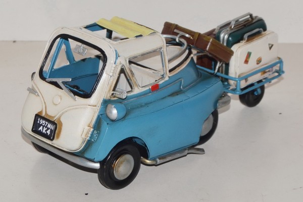 Blechmodell - BMW Isetta mit Koffer-Anhänger