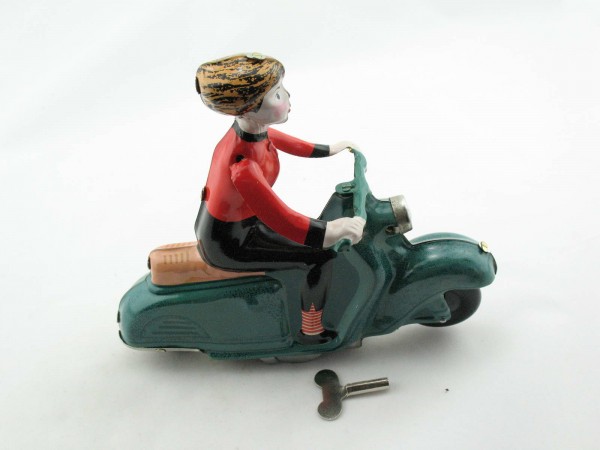 Blechspielzeug - Motorrad Scooter Girl auf Motorroller, grün