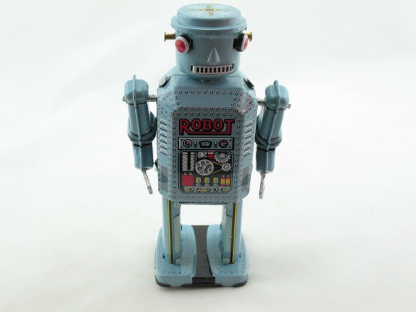 Blechspielzeug - Roboter, 14 cm hellblau/türkis